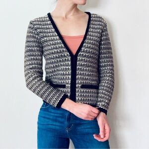 100% Cotton Merona Black & White Cardigan Sweater Size M Long Sleeve Eye Hook